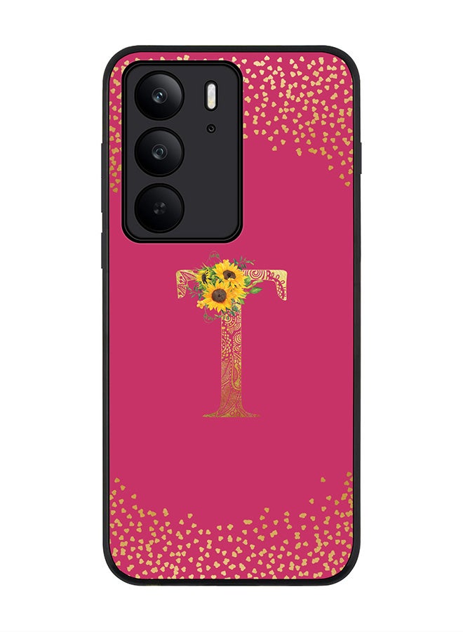 For Realme C75x / C75 4G Case,Slim fit Camera Protection, Shockproof Thin Phone cover  - Custom Floral Monogram - T ( Deep Pink )